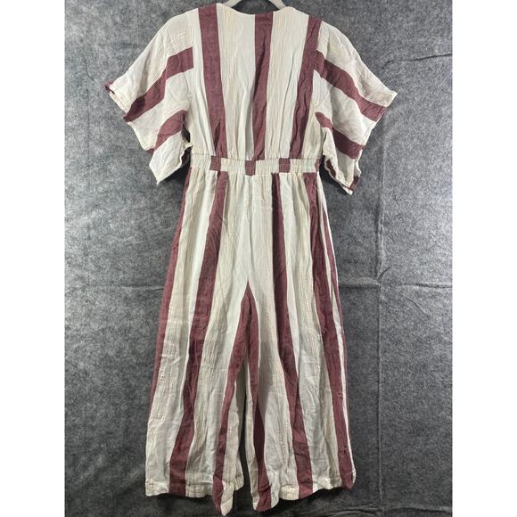 Lulus Jumpsuit Small Cream Red Rayna Striped Tie-Front Culotte Cropped Straight - Picture 3 of 16